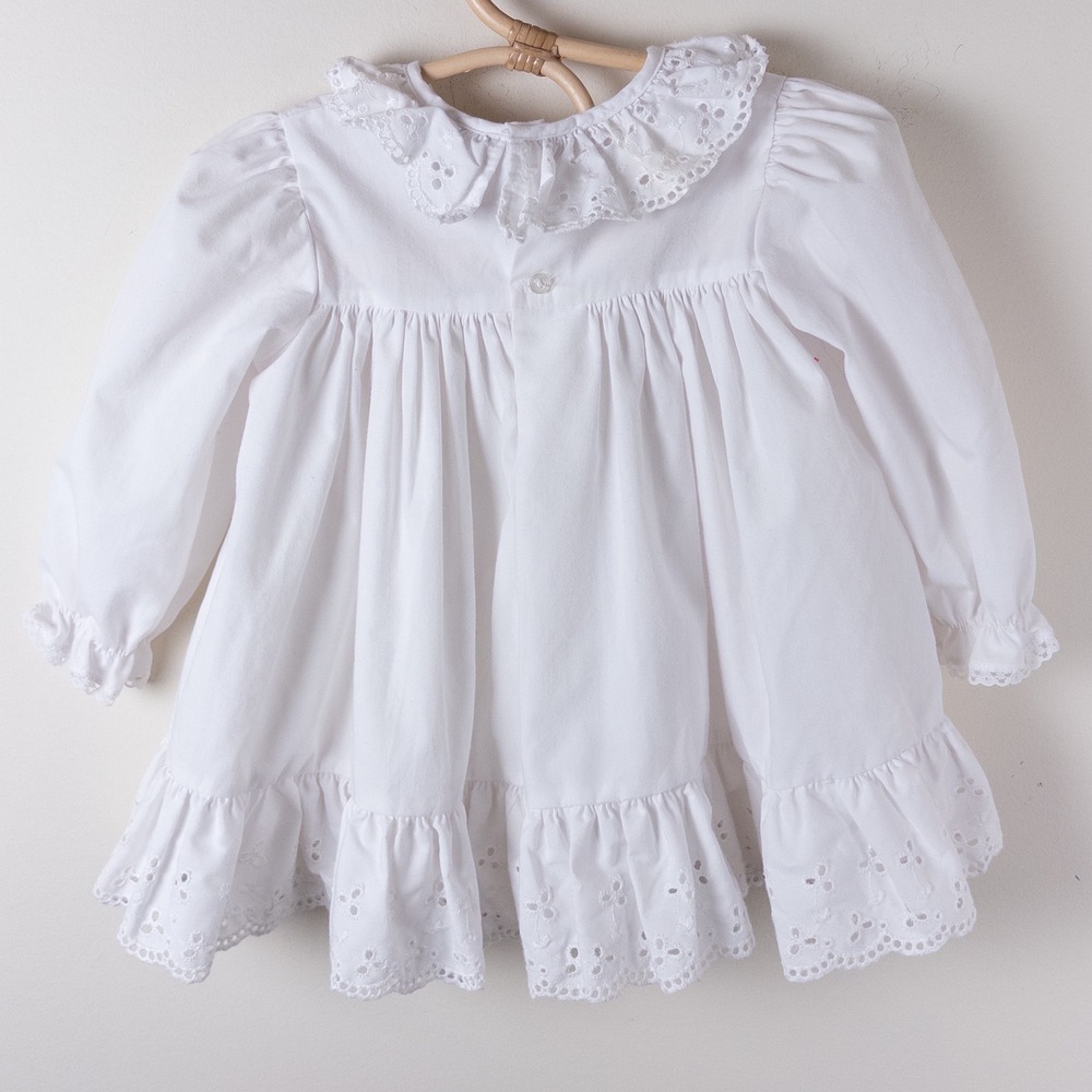 Vintage 90s Baby Togs 2pc Dress Set Red White Velvet Floral Eyelet Lace Baby 18M - Picture 5 of 13